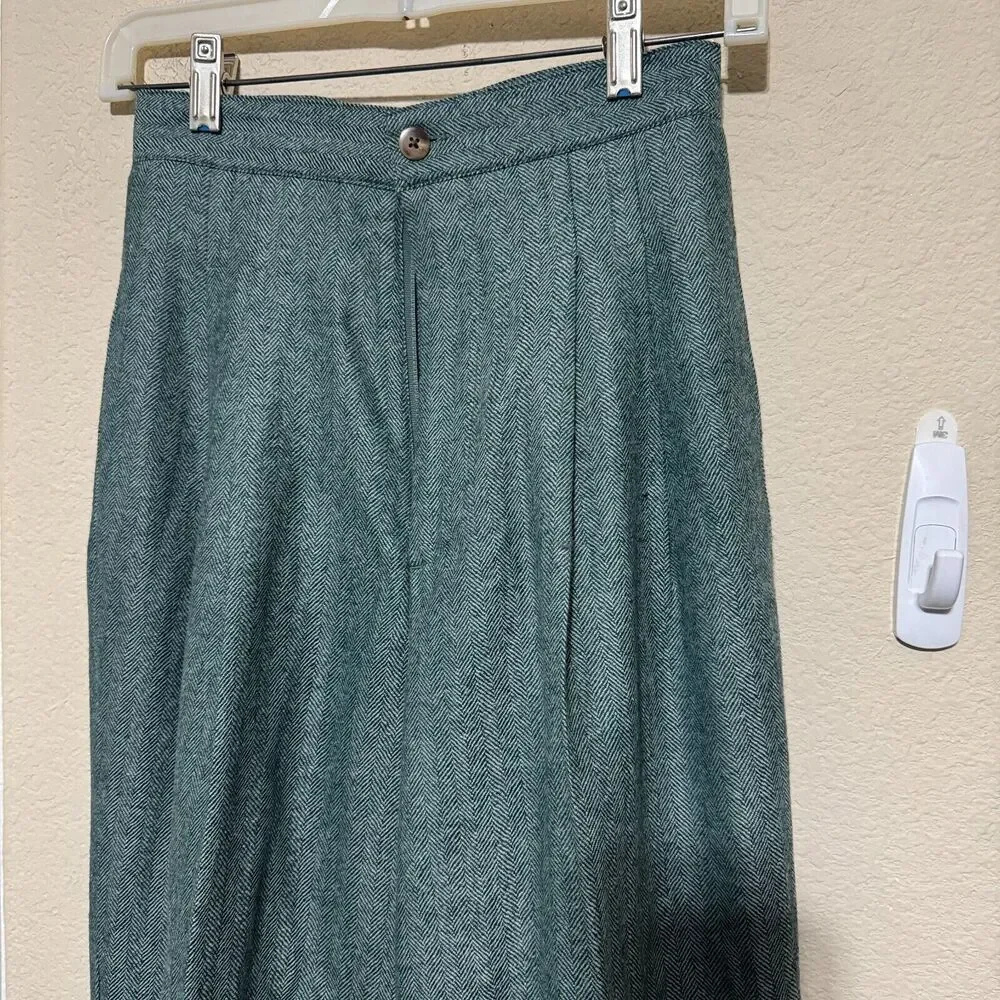VIntage All Week Long Wool Dress Pants Womens 4P green herringbone pleated‎